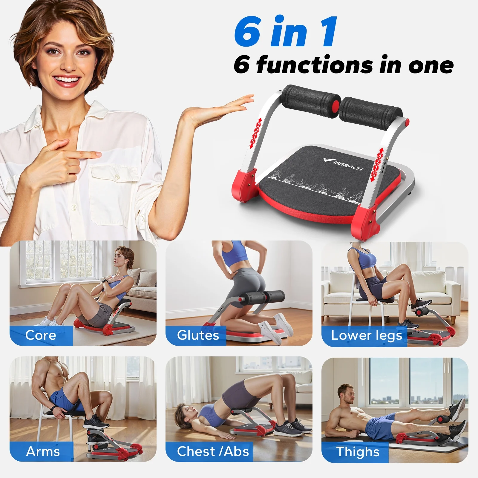 MERACH Ab Machine, Stomach Workout Equipment with 3 Resistance Levels and Auto-Rebound Feature, Sit-Up Equipment Supporting Up to 330 LBS