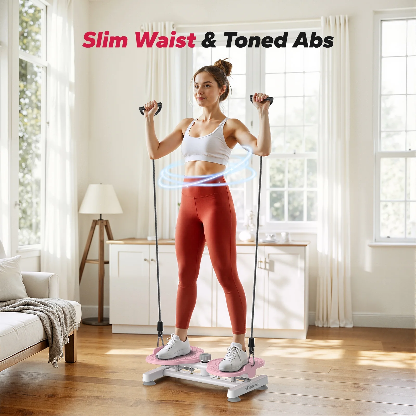MERACH Slim Waist Twister, Silent Ab Toner for Women, 264 lbs Capacity, Core Workout Board for Home Gym，Pink
