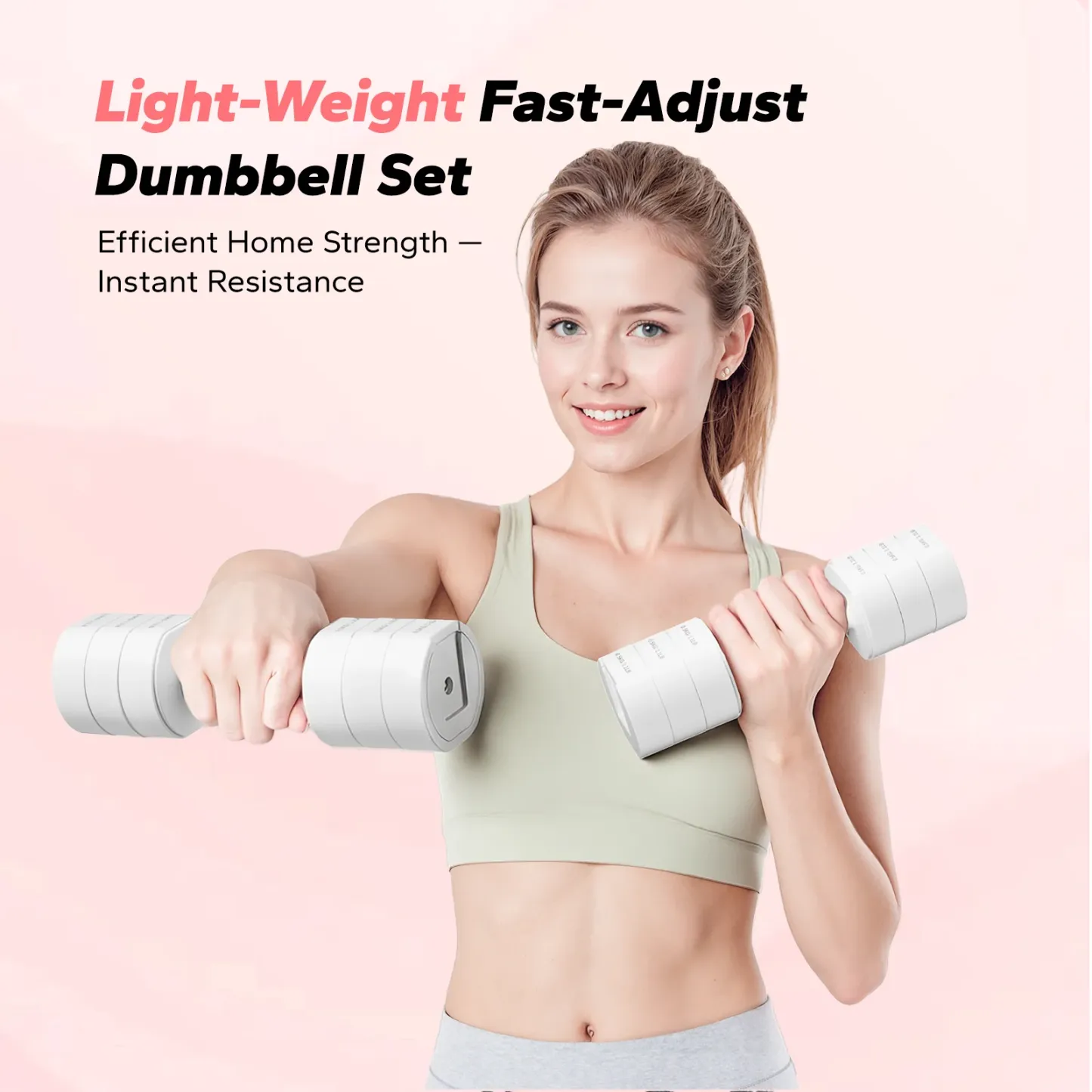 MERACH 4-in-1 Adjustable Dumbbells, 2-Pack, Each 2.2/4.4/6.6/8.8 lbs, Hand Weights for Women, for Home Fitness Training, White
