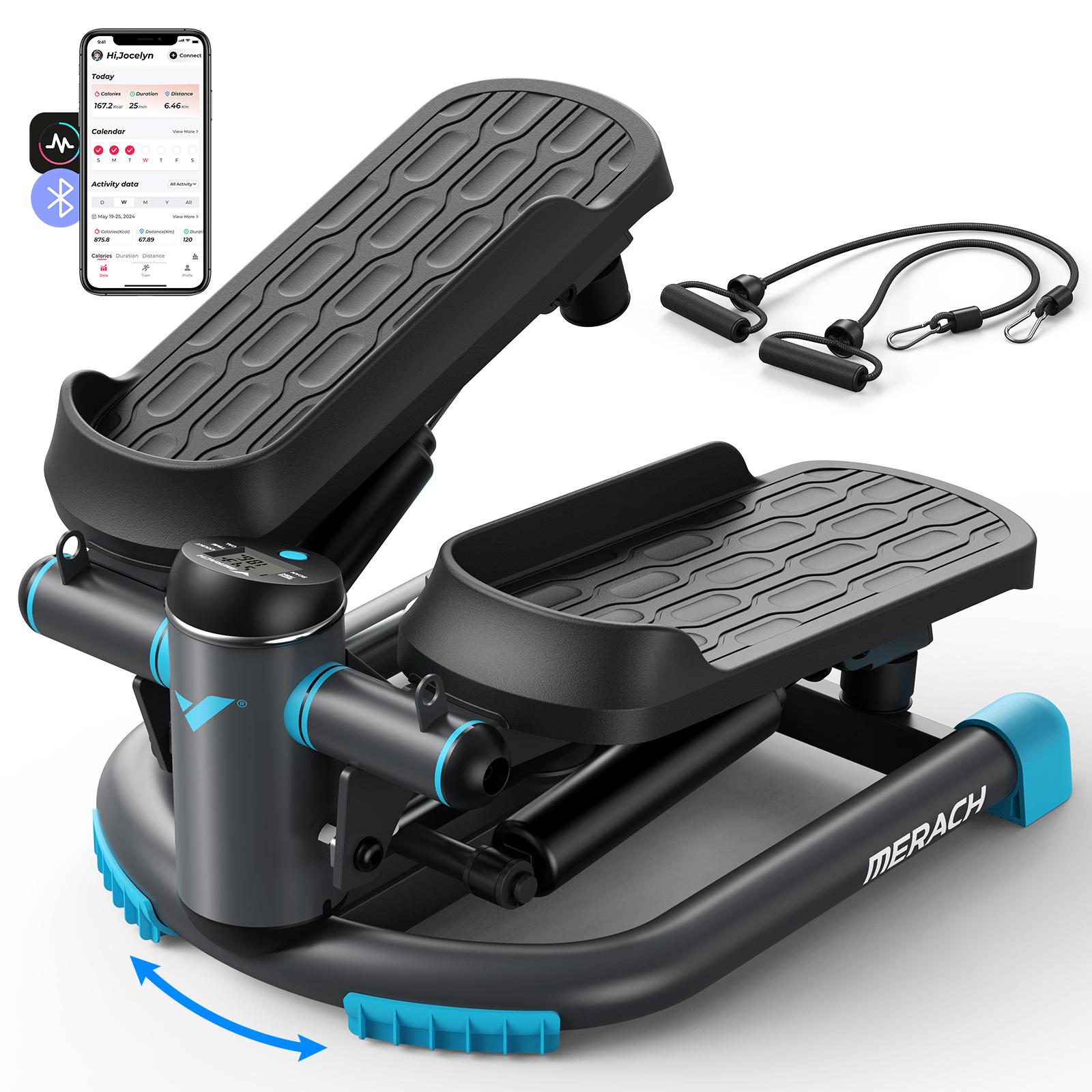 MERACH Compact Twisting Stepper with 330LBS Load Capacity & Resistance Bands for Comprehensive Full-Body Training