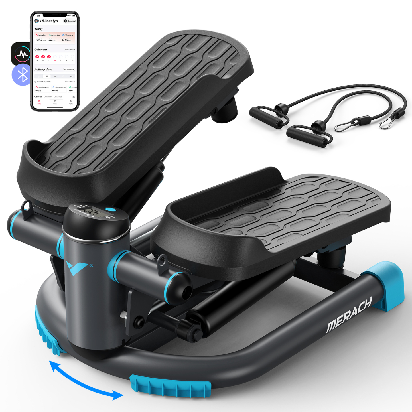 MERACH Compact Twisting Stepper with 330LBS Load Capacity & Resistance Bands for Comprehensive Full-Body Training