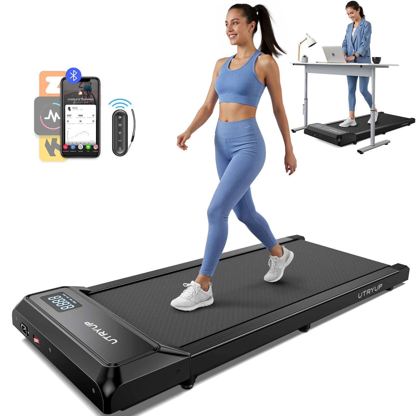 2.5 HP Walking Pad, Under Desk Exercise Treadmill with APP, Remote Control, LED Display, 1.0-4.0 MPH, Black