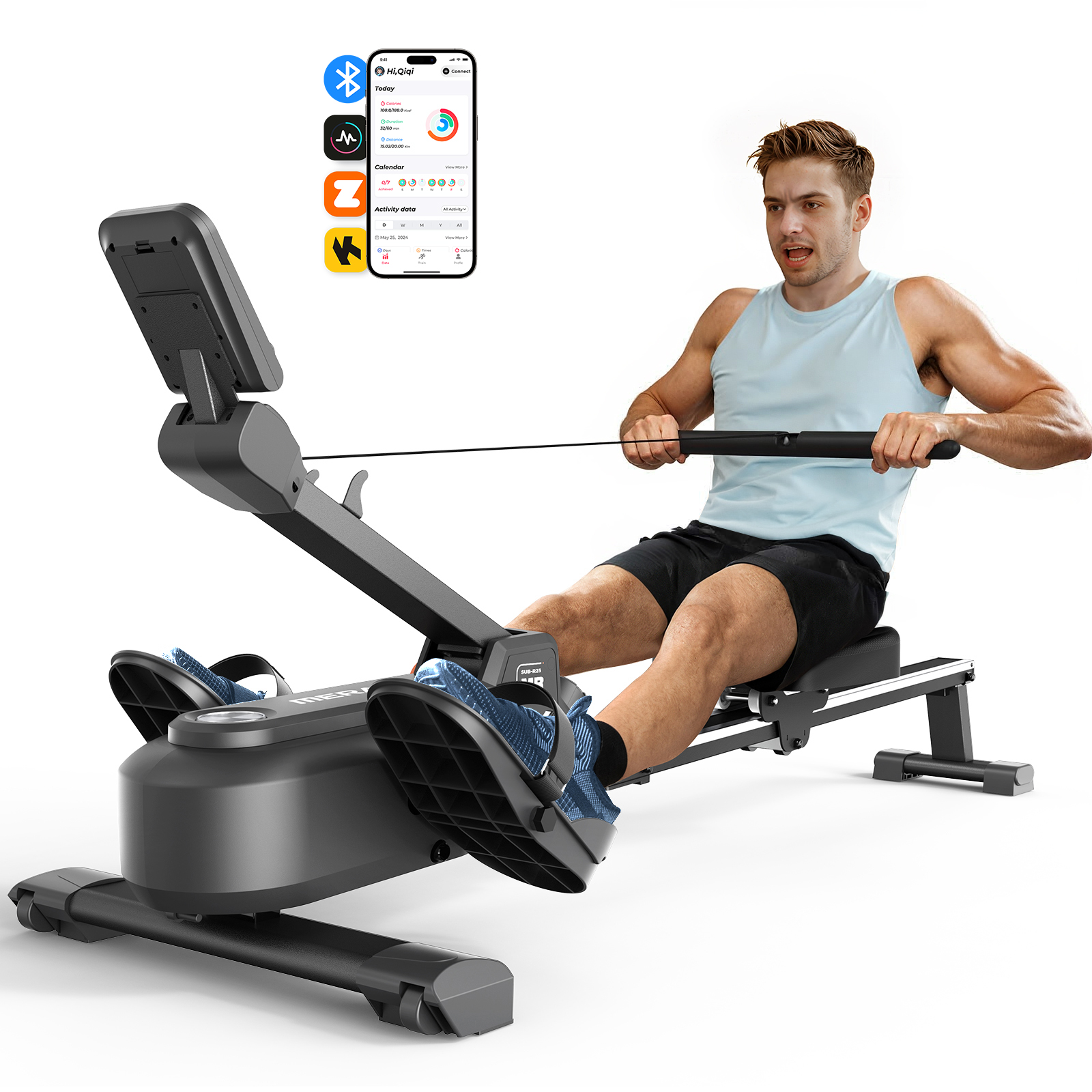 MERACH Magnetic Resistance Rowing Machine with 16 Levels, Silent Operation, High Load Capacity, Bluetooth App Support for Full-Body Home Fitness & Weight Loss