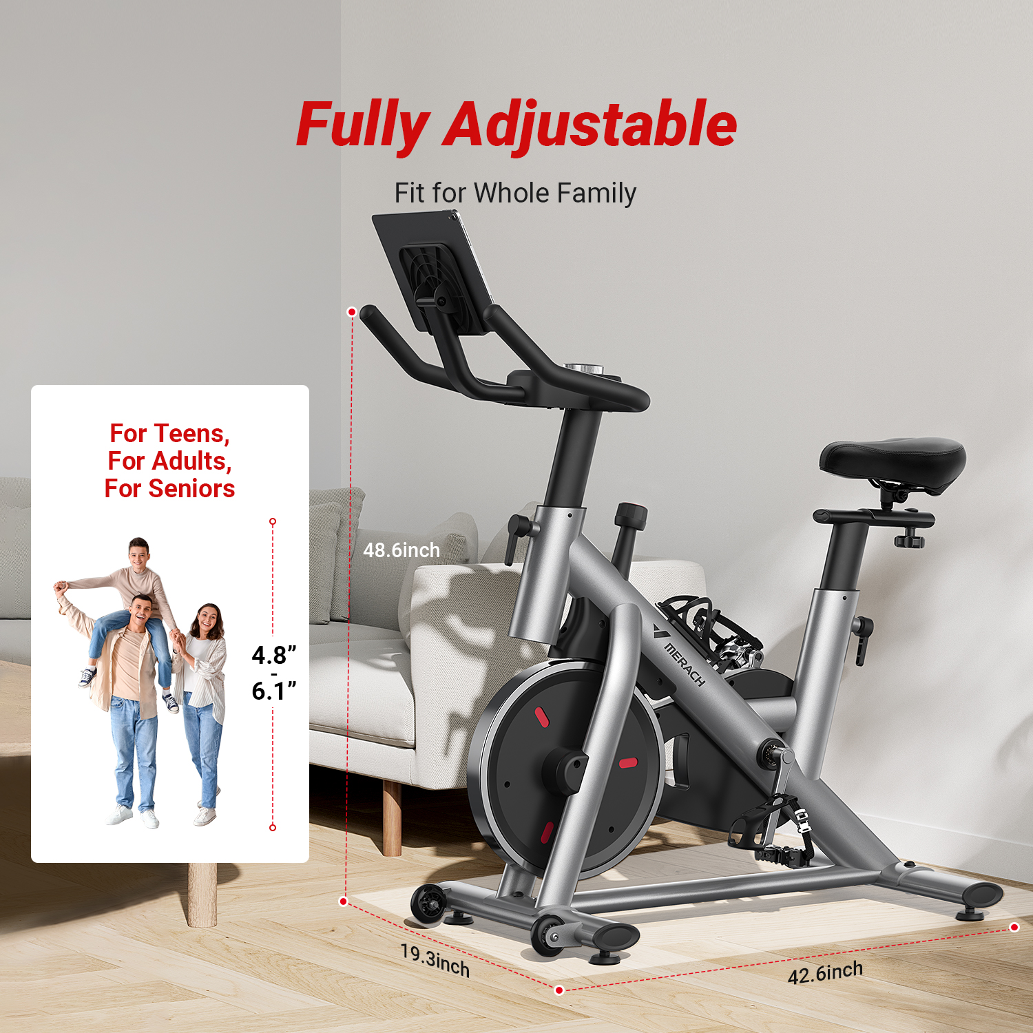 MERACH Exercise Bike Stationary 100 Resistance Levels Indoor Cycling for Home Office Cardio Workout Machine, Free Bluetooth App Height-Adjustable Padded Seat