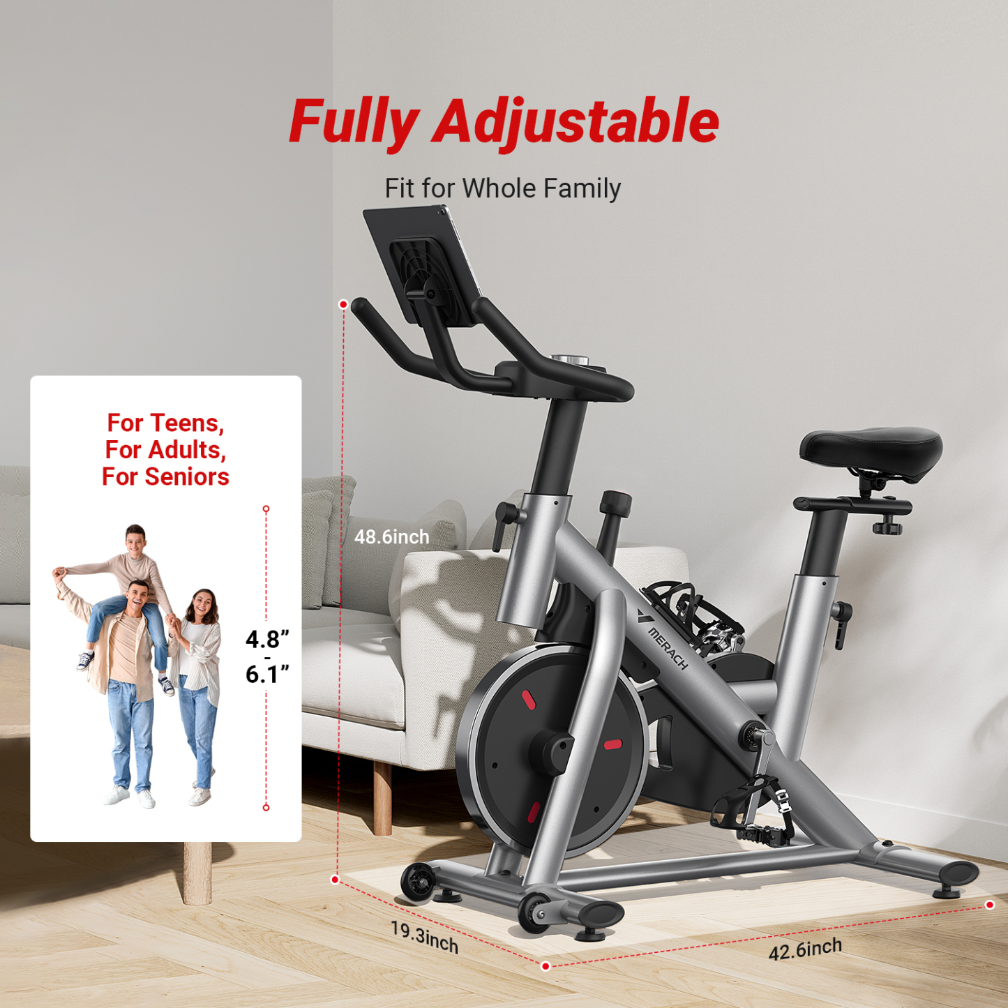 MERACH Exercise Bike Stationary 100 Resistance Levels Indoor Cycling for Home Office Cardio Workout Machine, Free Bluetooth App Height-Adjustable Padded Seat