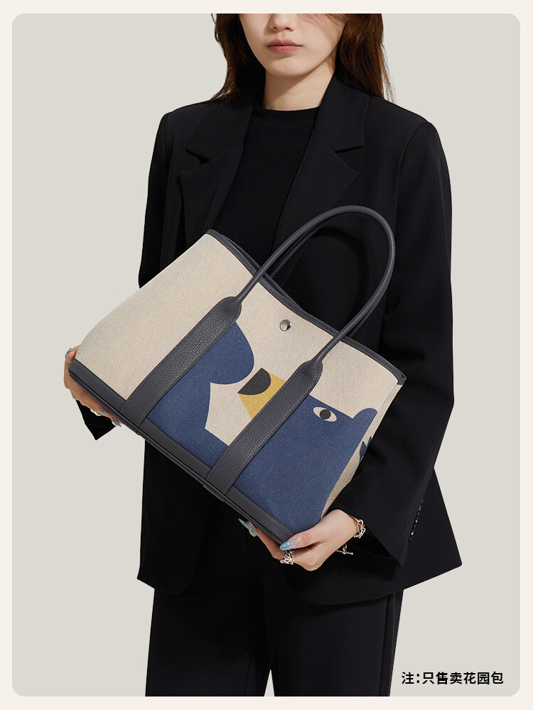 【Kolomomo Brand】 Handmade Wax Thread Canvas Garden Party Large Capacity Women's Bag Garden Bag Shoulder Handbag