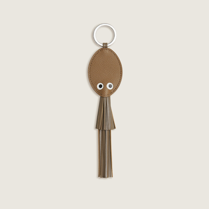 【Kolomomo Brand】 Poulpe Key Ring Genuine Leather Handmade Tassel Design Squid Pendant Car Keychain 