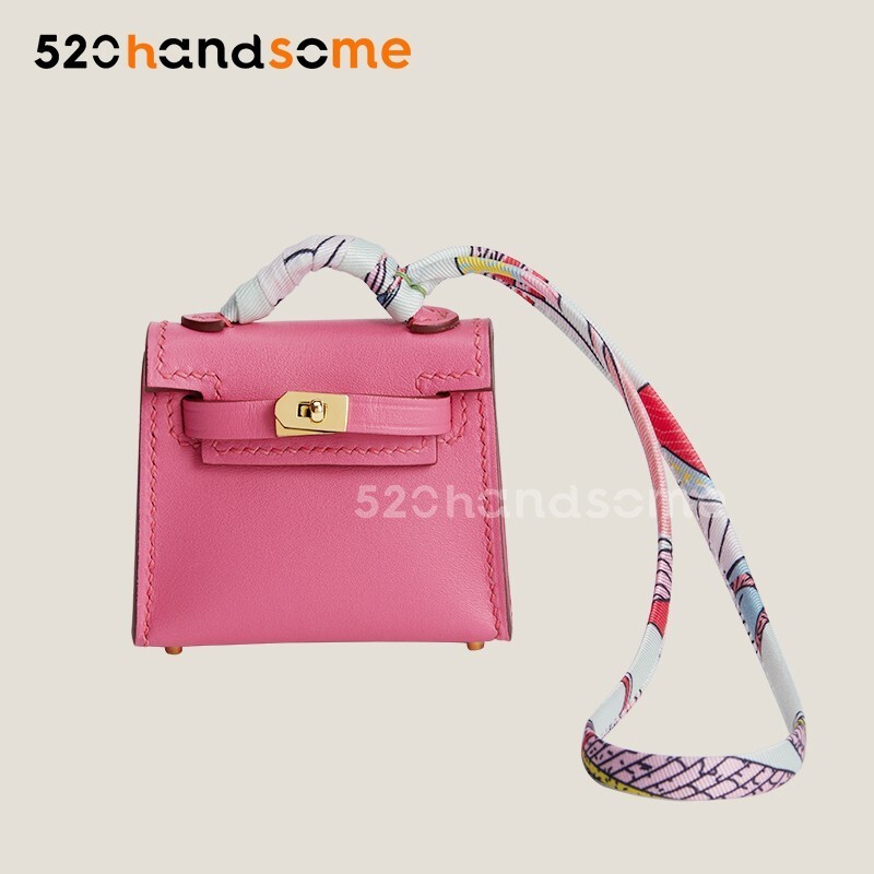 2024 New Mini Kelly * Twilly Pendant Mini Kelly Bag Car Hanging Ornament Earphone Holder · [Sea Anemone Purple - Gold Buckle]