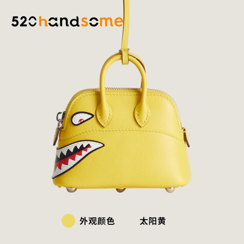 【Kolomomo Brand】Mini Bolide Shark Pendant Earphone Case · Gold Brown with White Line