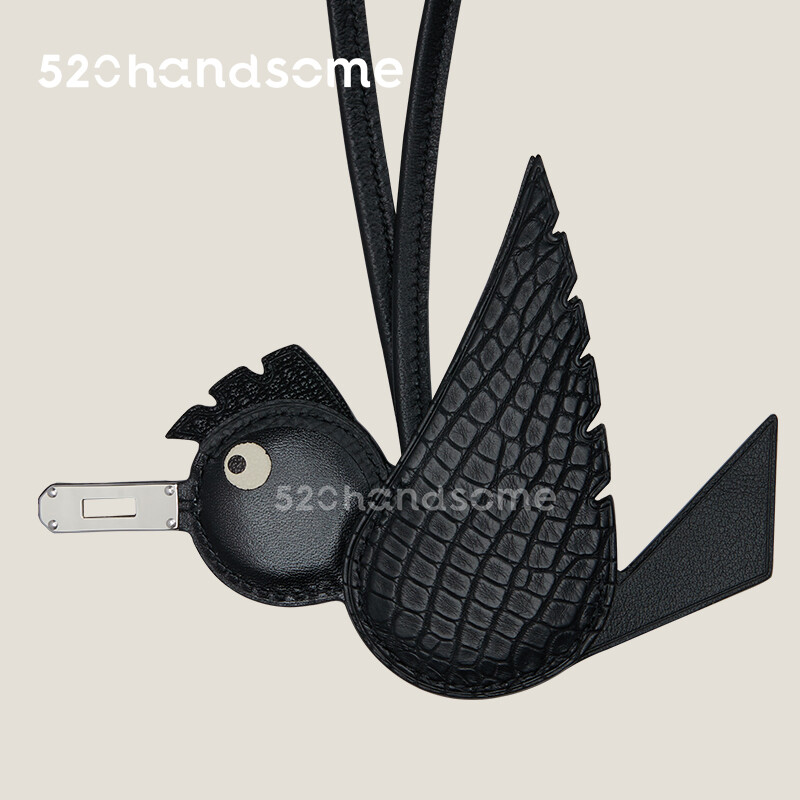 【Kolomomo Brand】Bag Bird Pendant Crocodile Leather Hand-sewn Little Bird Birdy Charm Platinum Basket Pendant Charm 