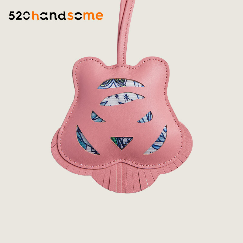 Same Accessories Handbag Pendant Petith Tiger Head Lamb Skin Tassel Ornament Car Pendant Keychain · XLH-Cherry Blossom Powder