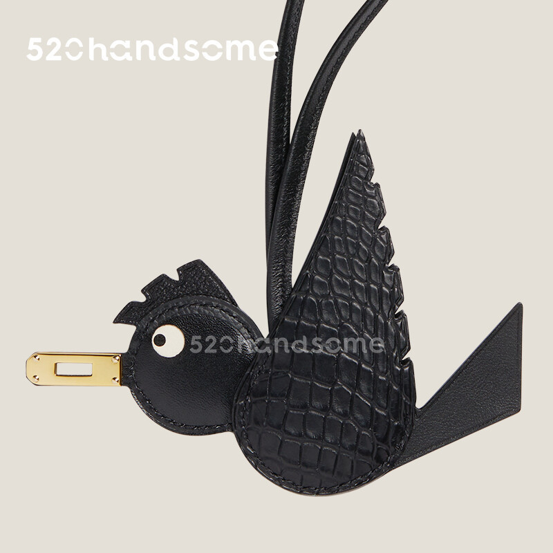 【Kolomomo Brand】Bag Bird Pendant Crocodile Leather Hand-sewn Little Bird Birdy Charm Platinum Basket Pendant Charm 