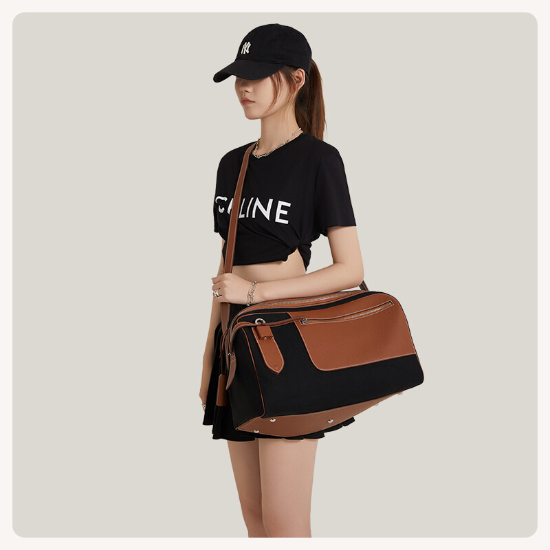 【Kolomomo Brand】NOUVEAU SAC DE WEEKEND Canvas and Leather Spliced Multi-purpose Travel Bag Single Shoulder Backpack