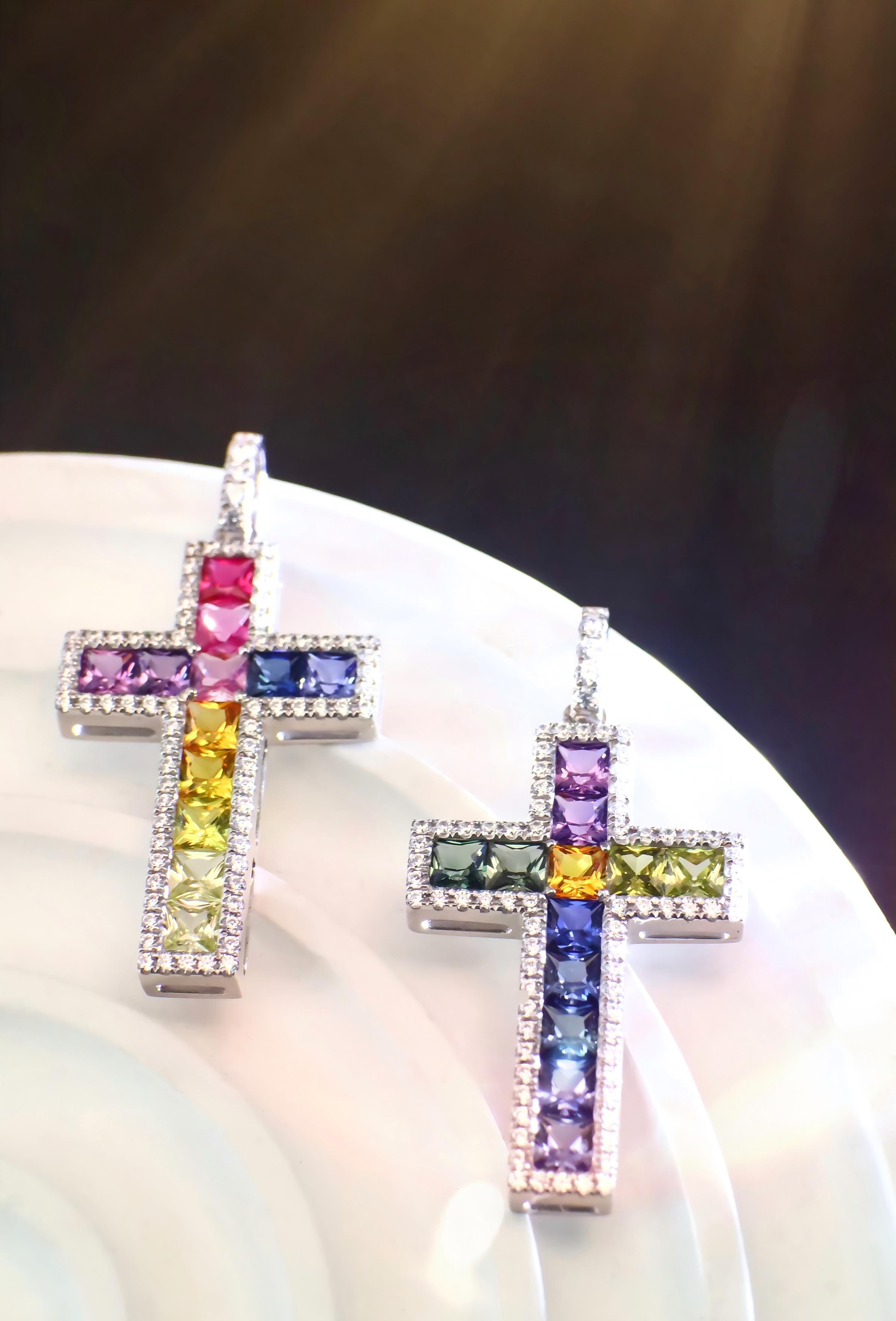 Divine Rainbow · JM Lab-Grown Rainbow Gemstone Cross Necklace ｜ IGI-Certified Scripture Gift  – A Symbol of Blessing and Love