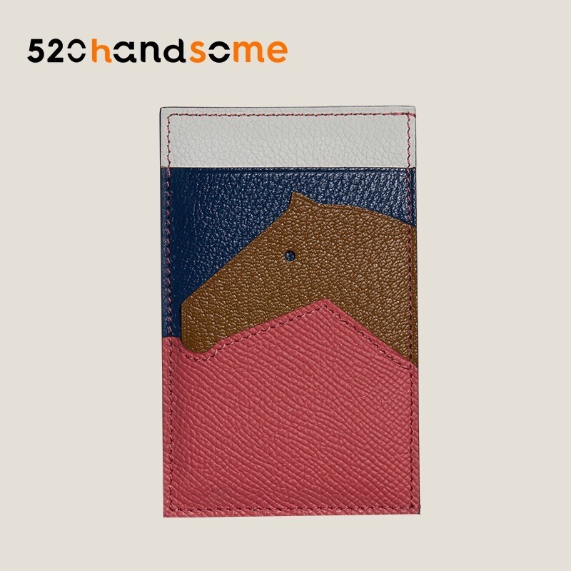 Same Style Hand-sewn Sheepskin Spliced Crocodile Leather TOUCH Coin Purse Cheval Picto Card Holder Business Card Holder · EVE Sapphire Blue + SW Gray Green + Lizard Black + EVE Cypress Green