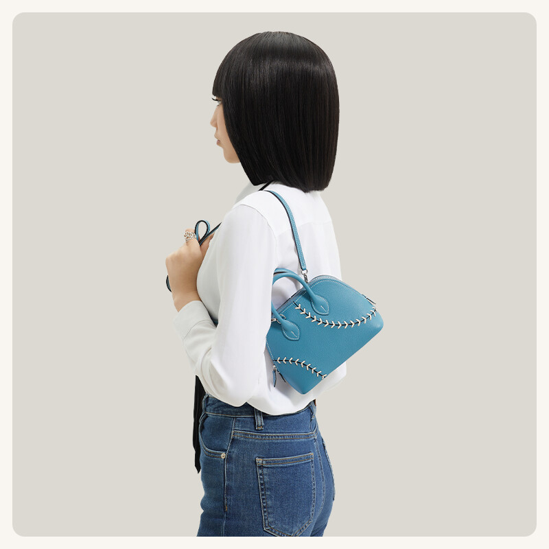 【Kolomomo Brand】 Handmade Stitching Imported Eve Leather Goat Skin Bolide Mini Bowling Bag