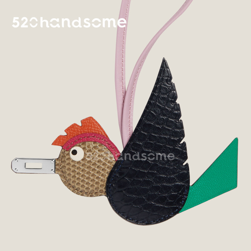 【Kolomomo Brand】Bag Bird Pendant Crocodile Leather Hand-sewn Little Bird Birdy Charm Platinum Basket Pendant Charm 
