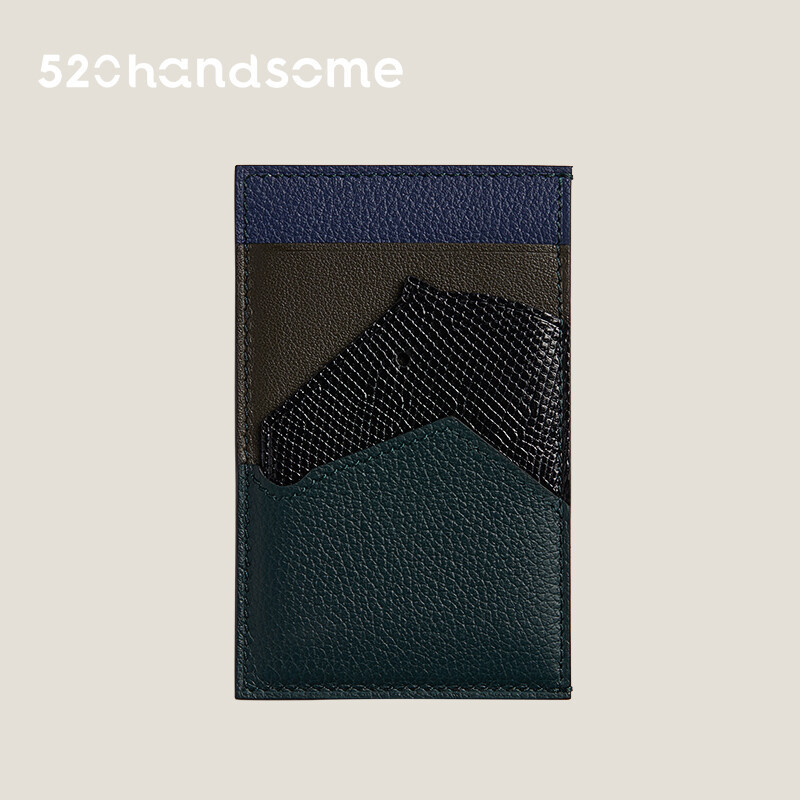 Same Style Hand-sewn Sheepskin Spliced Crocodile Leather TOUCH Coin Purse Cheval Picto Card Holder Business Card Holder · EVE Sapphire Blue + SW Gray Green + Lizard Black + EVE Cypress Green