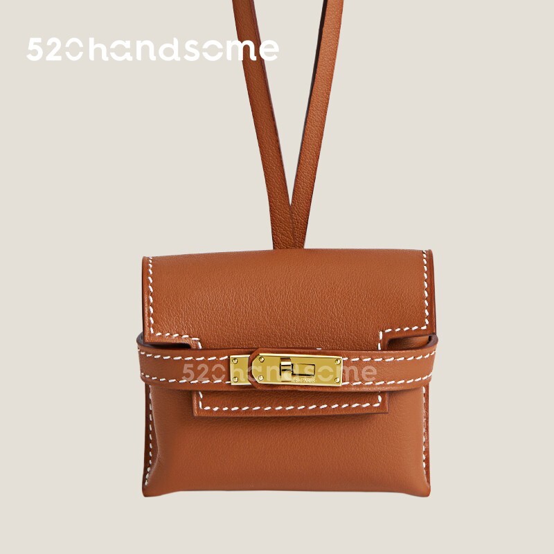 Minikelly Earphone Bag Pendant Mini Bag Kelly Pendant Bluetooth Headset Protective Cover Creative Pendants · Golden Brown Earphone Bag