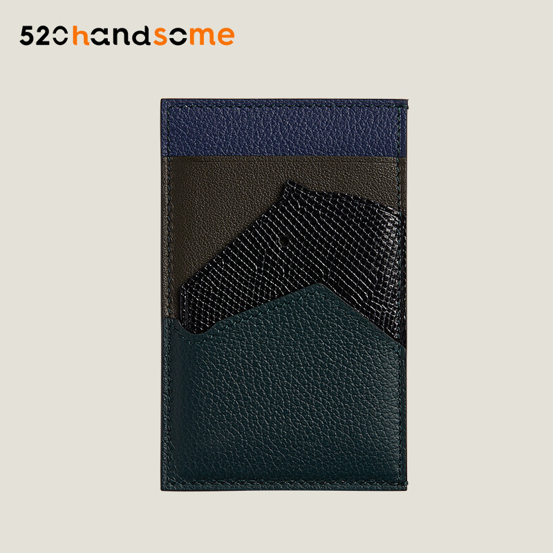 Same Style Hand-sewn Sheepskin Spliced Crocodile Leather TOUCH Coin Purse Cheval Picto Card Holder Business Card Holder · EVE Sapphire Blue + SW Gray Green + Lizard Black + EVE Cypress Green