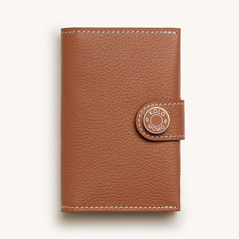 【Kolomomo Brand】Handmade Custom Matched RMS Accessories Classic Saddle Stud Snap Evercolor Calfskin Two-tone Card Holder · 58/Comic Green/Comic Green Enamel Buckle