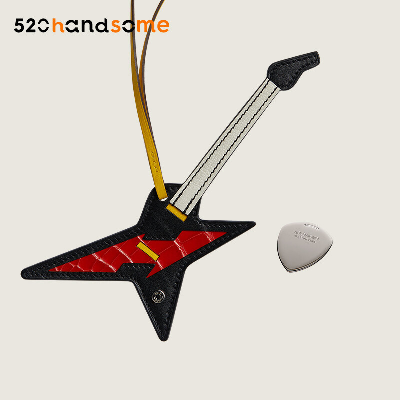 Suitable for Bag Charms Imported Genuine Leather Rock Mixed Leather Pendant Car Hanging Decoration with Stainless Steel Pick · Black/Royal Blue (SW)
