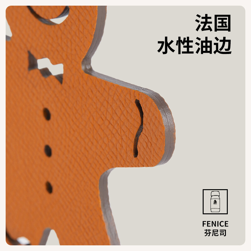 【Kolomomo Brand】Pure Handmade Imported Genuine Leather Gingerbread Man Pendant Bag Charm Car Hanging Decoration Accessory · Front EP Elephant Gray - Back TC/TOGO Classic Orange