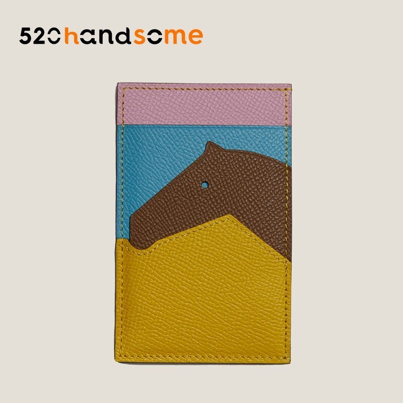 Same Style Hand-sewn Sheepskin Spliced Crocodile Leather TOUCH Coin Purse Cheval Picto Card Holder Business Card Holder · EVE Sapphire Blue + SW Gray Green + Lizard Black + EVE Cypress Green
