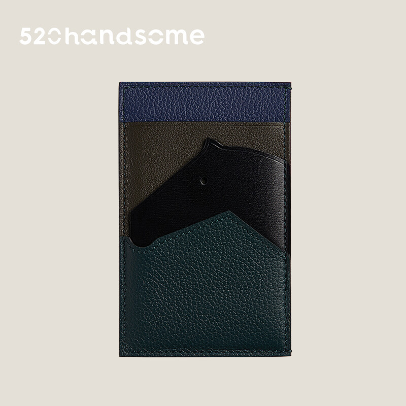Same Style Hand-sewn Sheepskin Spliced Crocodile Leather TOUCH Coin Purse Cheval Picto Card Holder Business Card Holder · EVE Sapphire Blue + SW Gray Green + Lizard Black + EVE Cypress Green