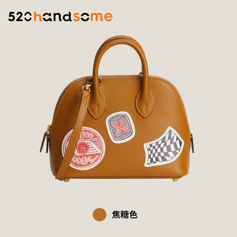  【Kolomomo Brand】 Handmade Stitching Imported Eve Leather Goat Skin Bolide Mini  Bowling Bag 