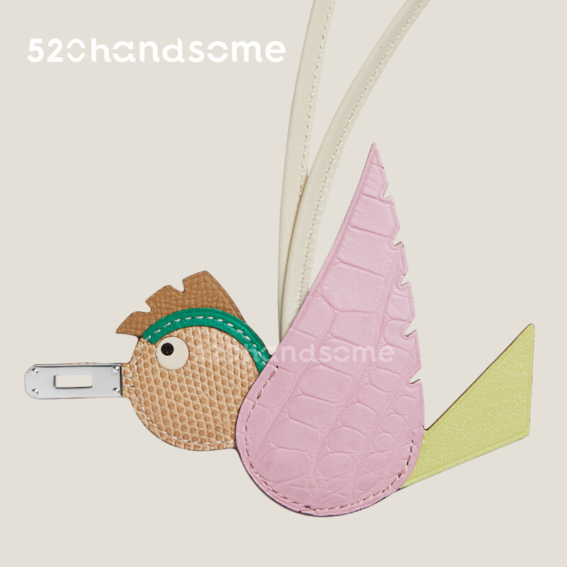 【Kolomomo Brand】Bag Bird Pendant Crocodile Leather Hand-sewn Little Bird Birdy Charm Platinum Basket Pendant Charm 