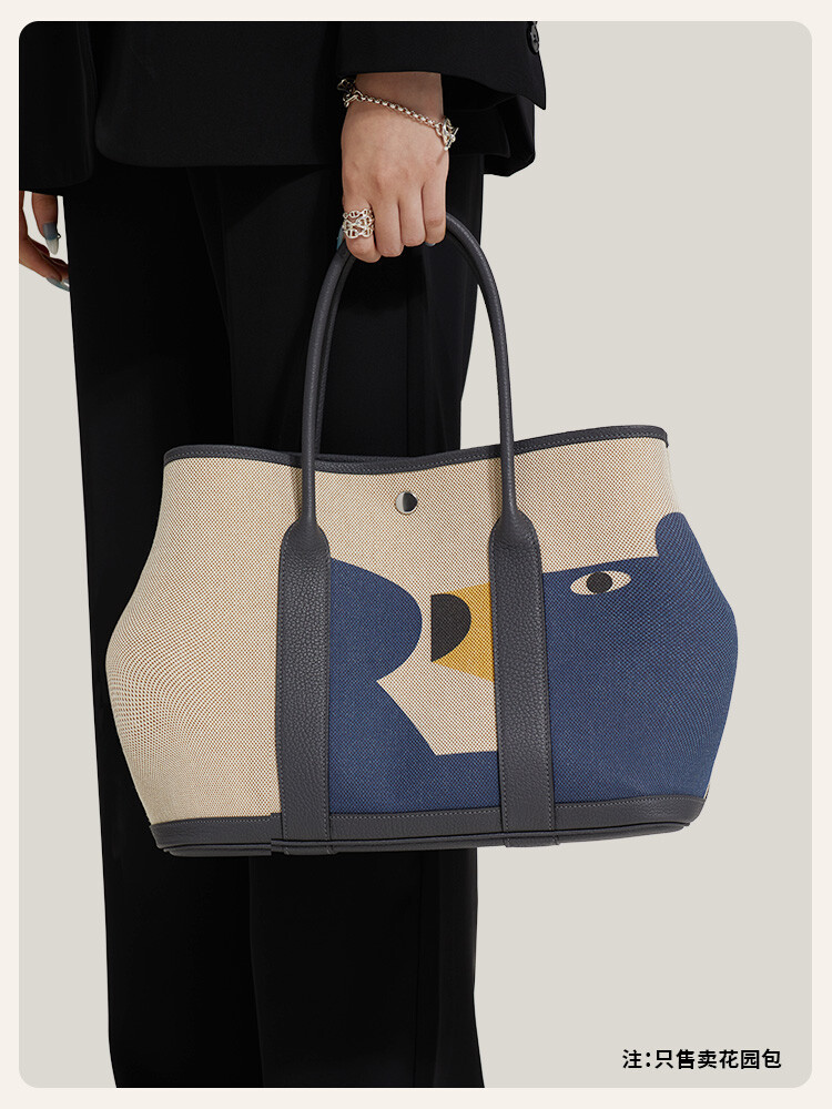 【Kolomomo Brand】 Handmade Wax Thread Canvas Garden Party Large Capacity Women's Bag Garden Bag Shoulder Handbag