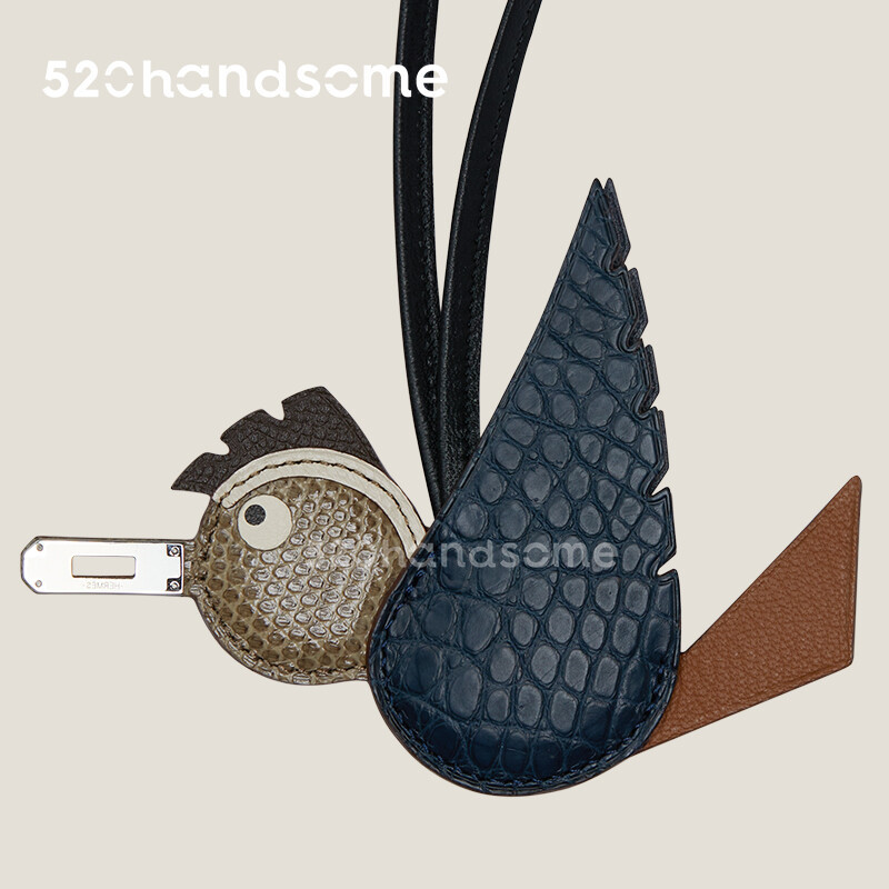 Bag Bird Pendant Crocodile Leather Hand-sewn Little Bird Birdy Charm Platinum Basket Pendant Charm · Black BOX Leather*89 Black Cloud Crocodile*89 Black French Sheep*Gold Buckle