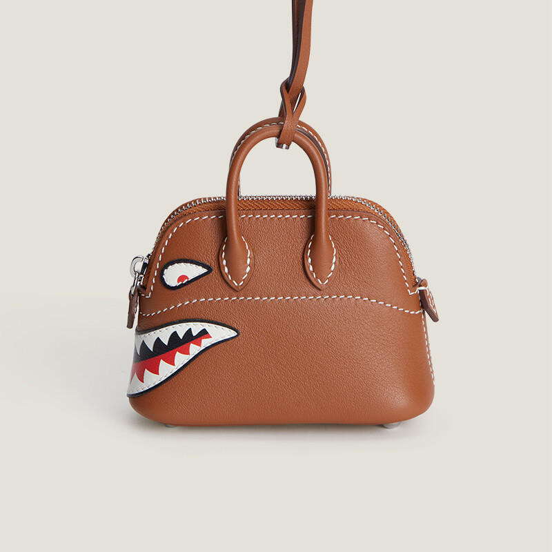 【Kolomomo Brand】Mini Bolide Shark Pendant Earphone Case · Gold Brown with White Line