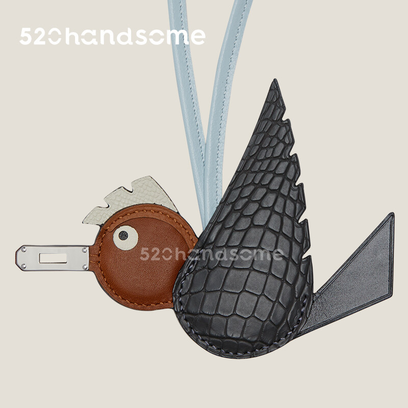 【Kolomomo Brand】Bag Bird Pendant Crocodile Leather Hand-sewn Little Bird Birdy Charm Platinum Basket Pendant Charm