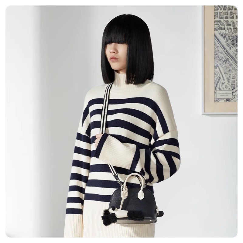  【Kolomomo Brand】 Handmade Stitching Imported Eve Leather Goat Skin Bolide Mini  Bowling Bag 
