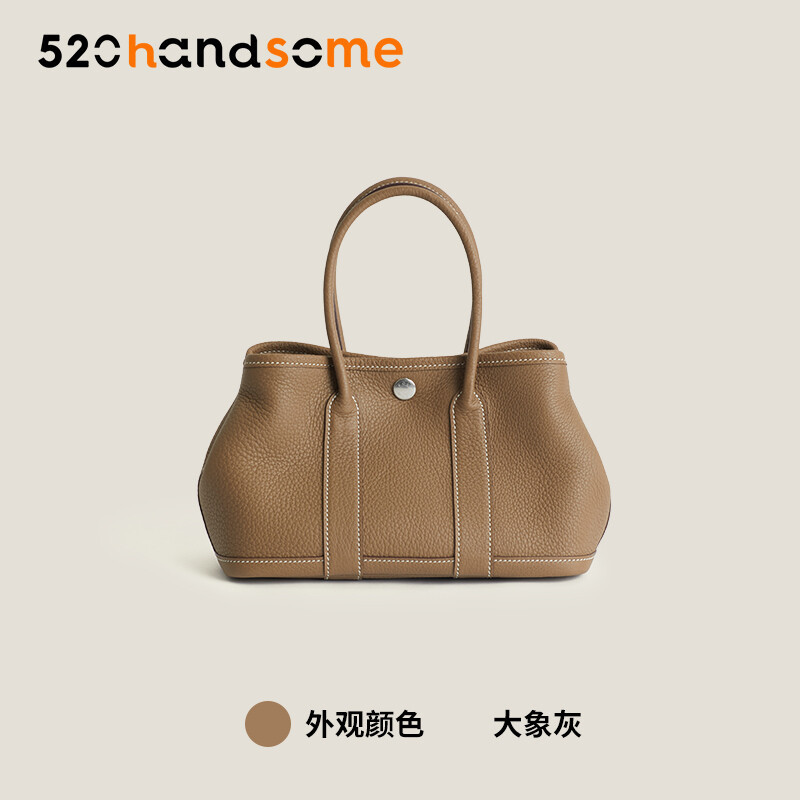 H Handmade Wax Thread Genuine Leather Garden Party 23 30 36 Large Capacity Women's Bag Garden Bag Single Shoulder Handbag · French Blue (23cm)