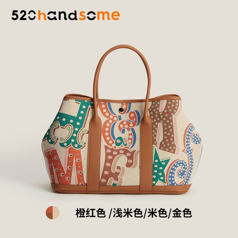 【Kolomomo Brand】 Handmade Wax Thread Canvas Garden Party Large Capacity Women's Bag Garden Bag Shoulder Handbag 