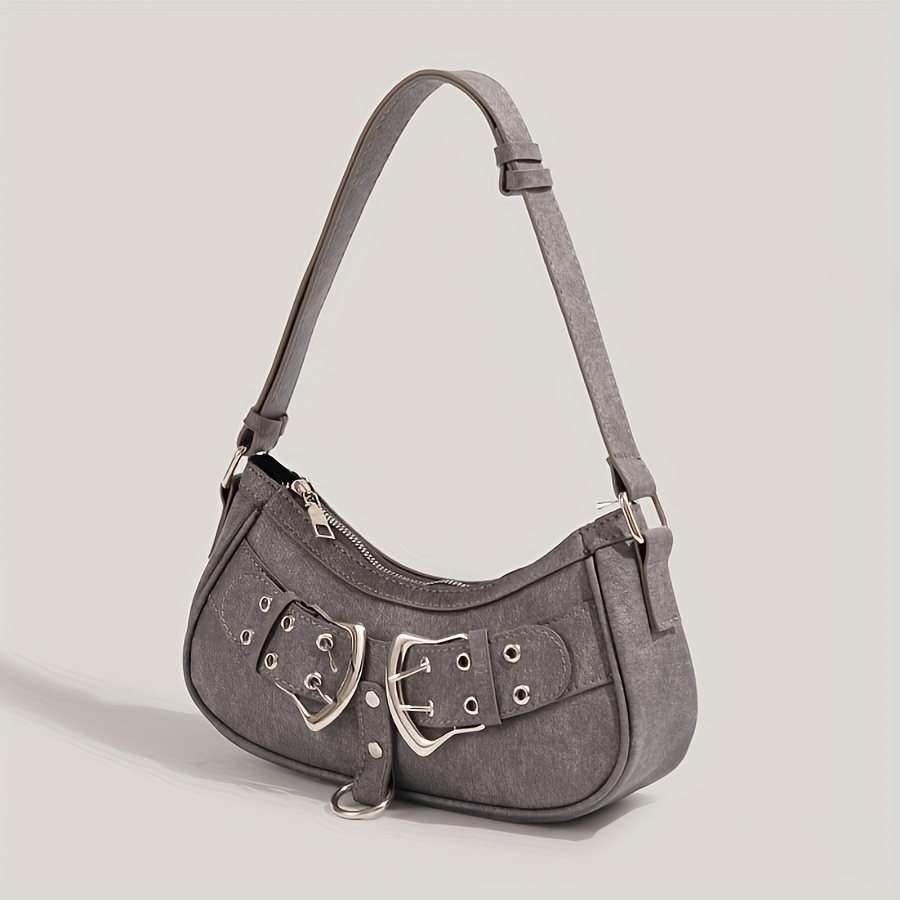Grey Vintage Y2K Buckle Accent Shoulder & Crossbody Bag