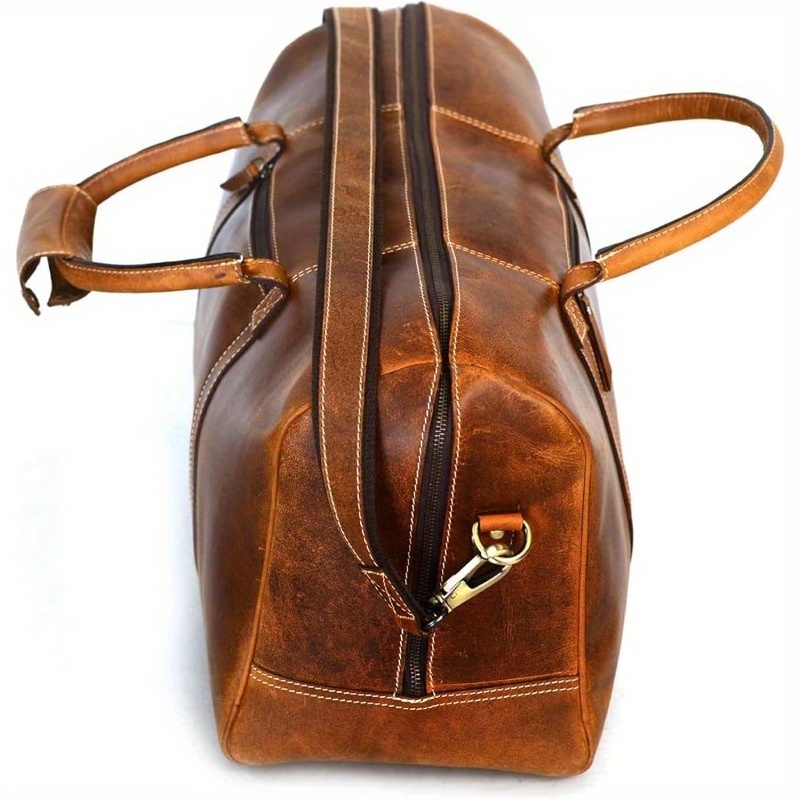 Heavy-Duty Full Grain Leather Duffel Bag - 20" Large Travel Gym Bag