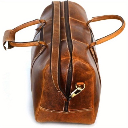 Heavy-Duty Full Grain Leather Duffel Bag - 20" Large Travel Gym Bag