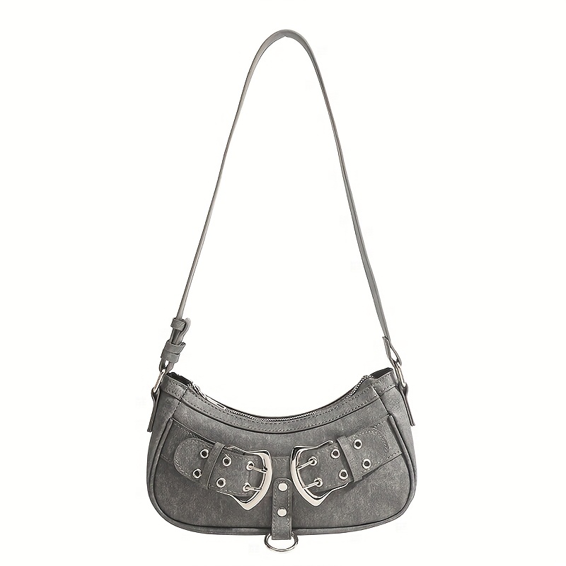 Grey Vintage Y2K Buckle Accent Shoulder & Crossbody Bag