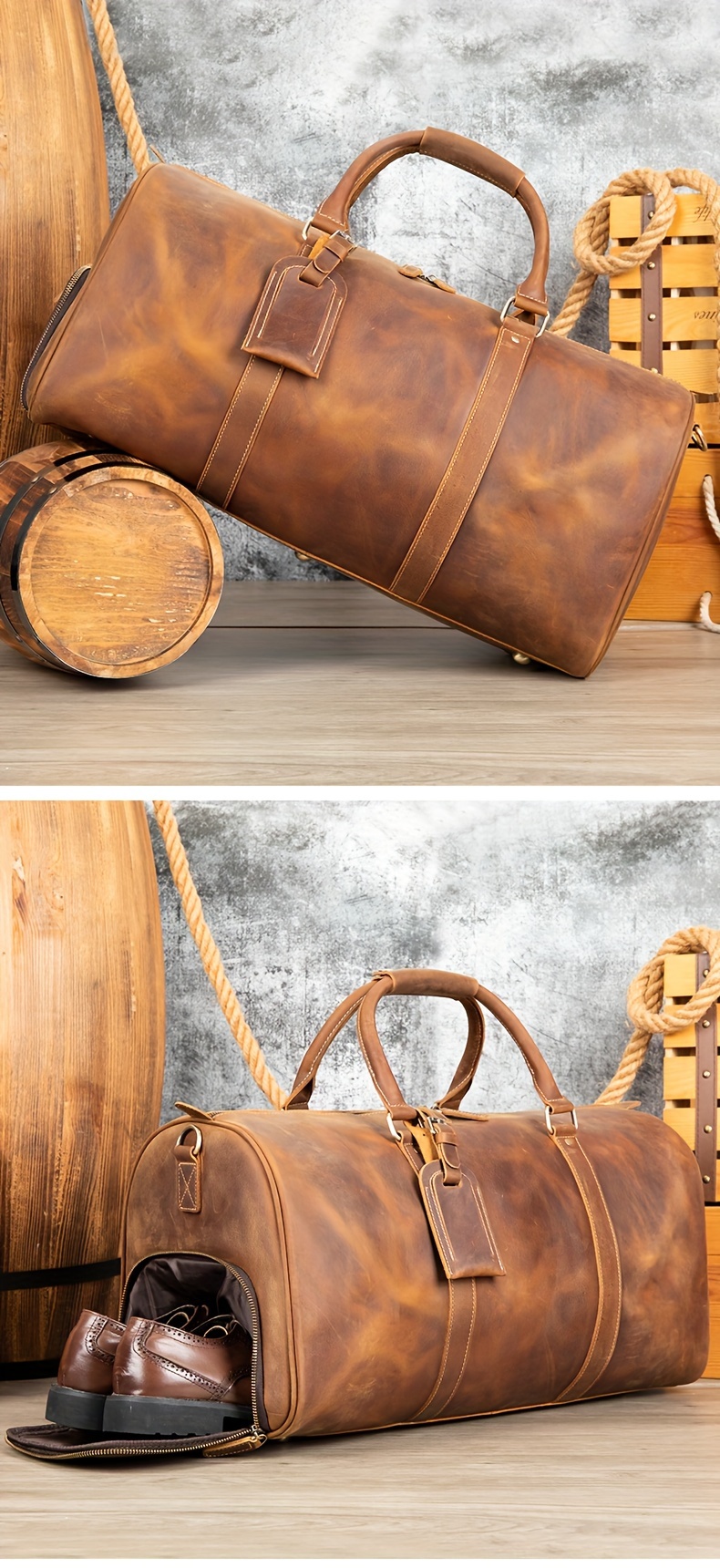 Men's Genuine Leather Handbag, Crazy Horse Leather Tote Bag