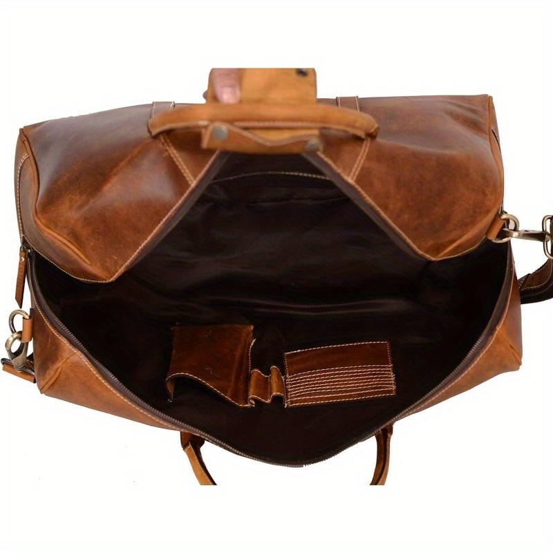 Heavy-Duty Full Grain Leather Duffel Bag - 20" Large Travel Gym Bag