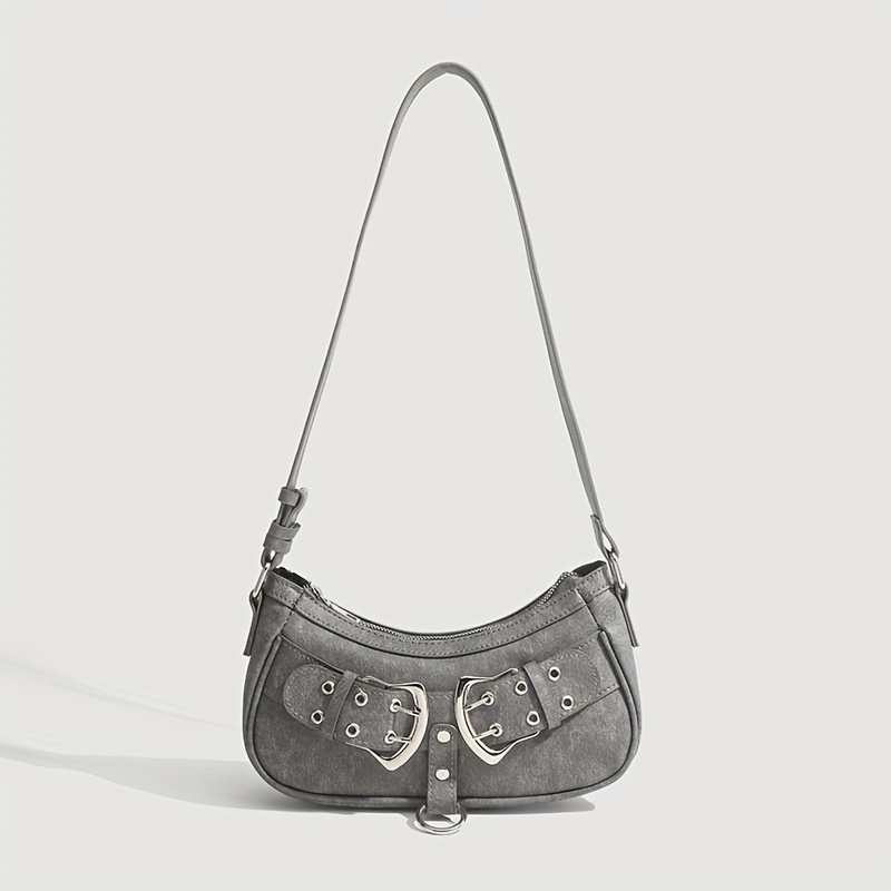 Grey Vintage Y2K Buckle Accent Shoulder & Crossbody Bag