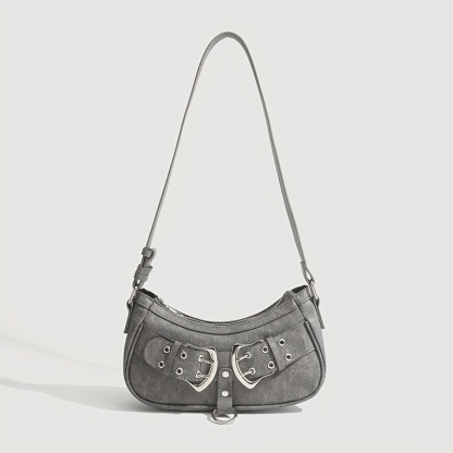 Grey Vintage Y2K Buckle Accent Shoulder & Crossbody Bag