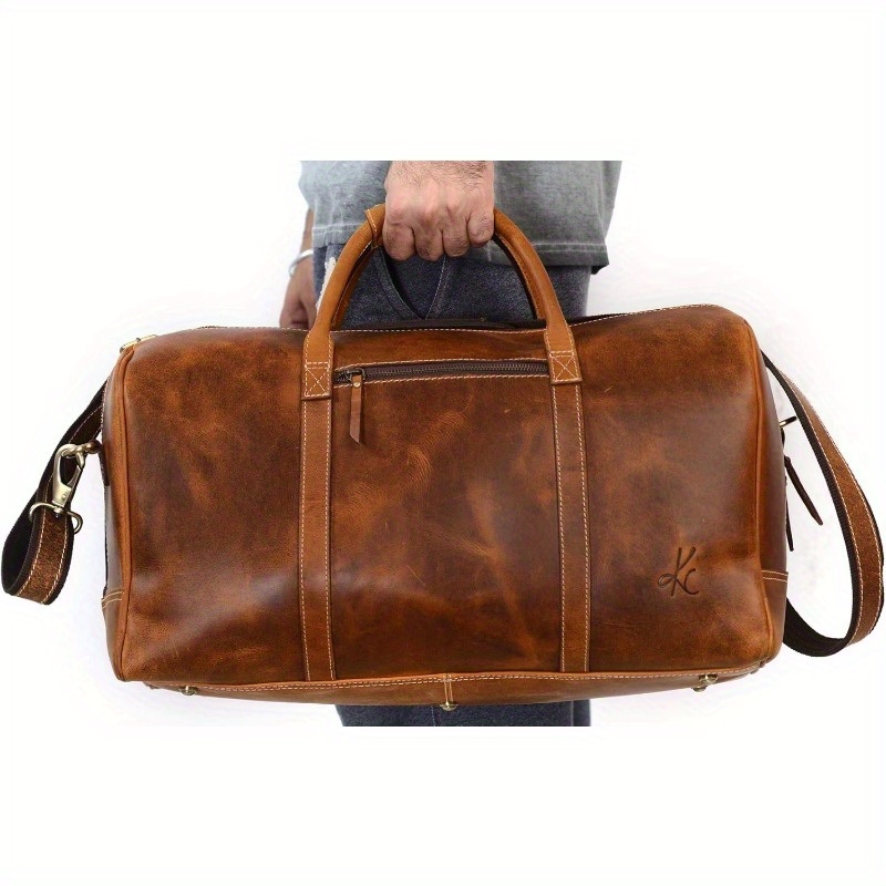 Heavy-Duty Full Grain Leather Duffel Bag - 20" Large Travel Gym Bag