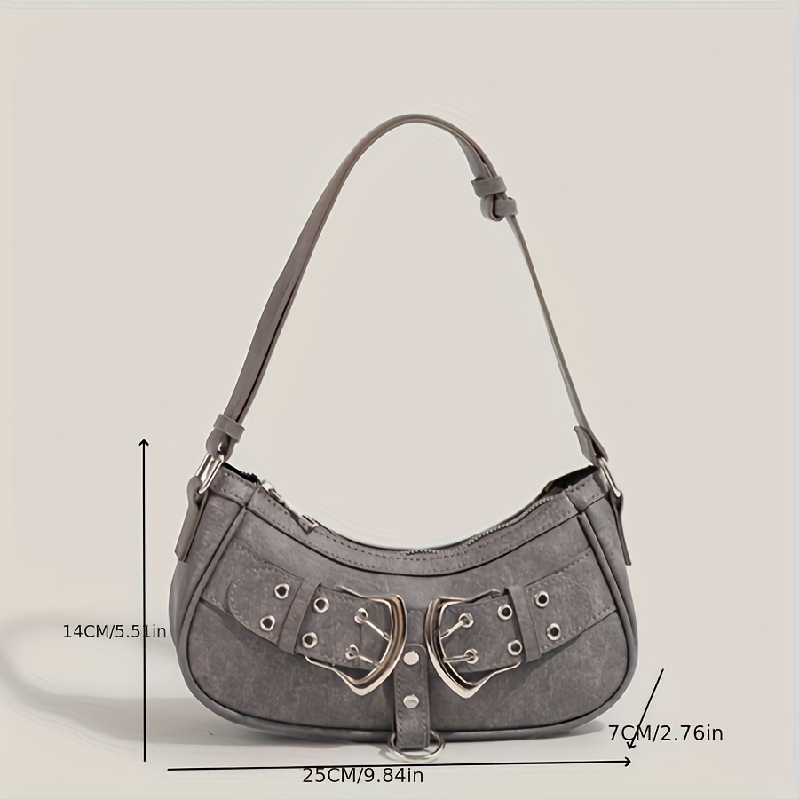 Grey Vintage Y2K Buckle Accent Shoulder & Crossbody Bag