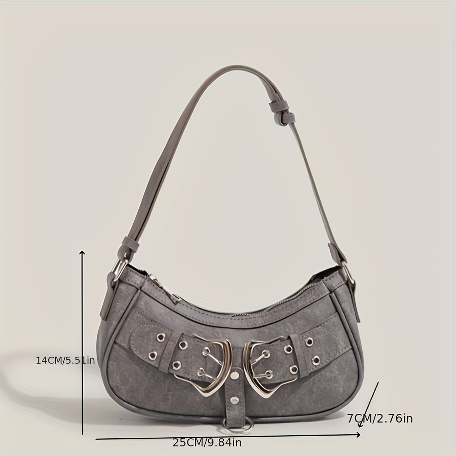 Grey Vintage Y2K Buckle Accent Shoulder & Crossbody Bag