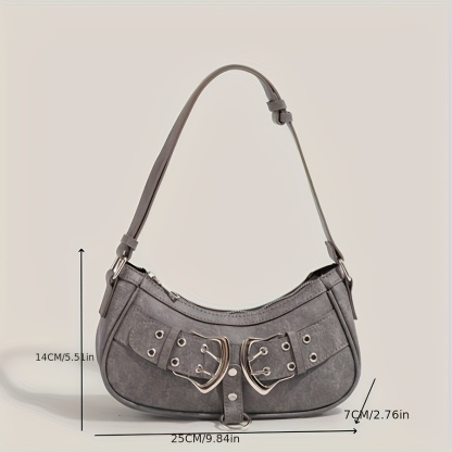 Grey Vintage Y2K Buckle Accent Shoulder & Crossbody Bag